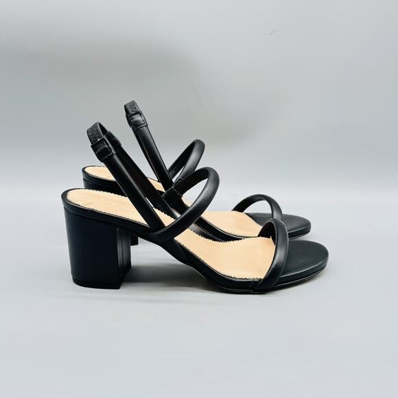 J Crew Sandals Womens 6 Black Leather Strappy Slingback Block Heel Dress Shoes - Picture 1 of 12